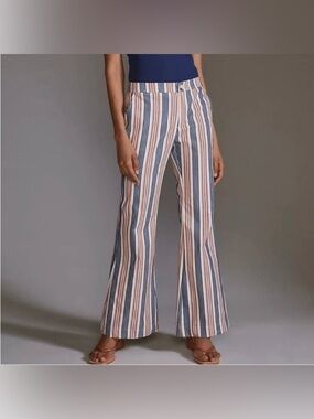 Anthropologie Striped Flare Wide-Leg Pants Size 0 Stretch Twill Boho Retro